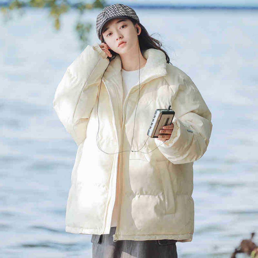 

New winter stand-up collar sheepskin cotton-padded jacket for men, thickened down cotton-padded jacket with added fleece S