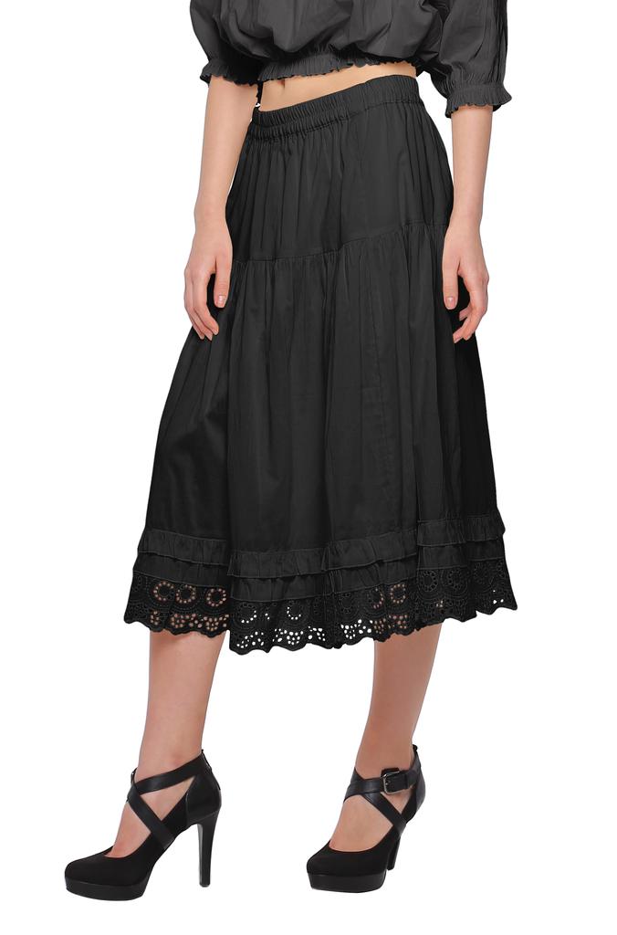 Moomaya Solid Skirts For Women Knee Length Cotton Flared Girls Skirt