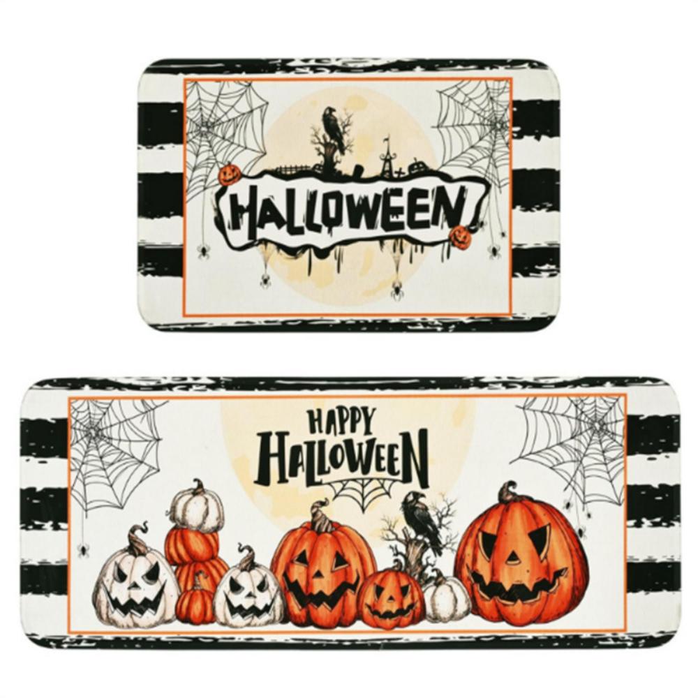 1pc/2pc Happy Halloween Pumpkin Witch Kitchen Floor Mat Laundry Room Nonslip Mat Entryway Doormat Home Decor Welcome Rug