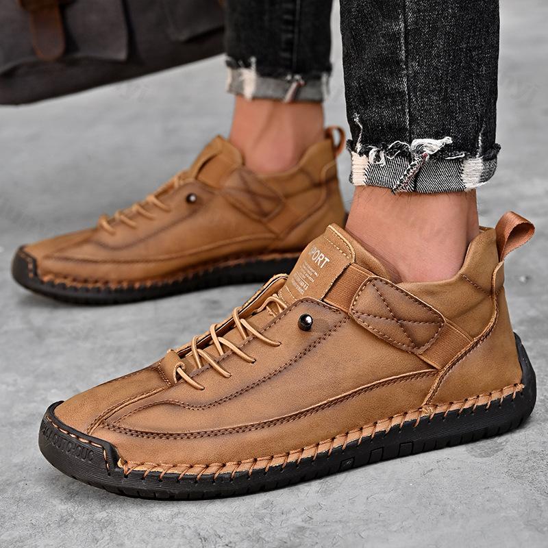 Fashion Men Shoes New 2025 Handmade Leather Casual Design Sneakers Man Breathable Leather Shoes Outdoor Non Slip Walking Ankle Boots