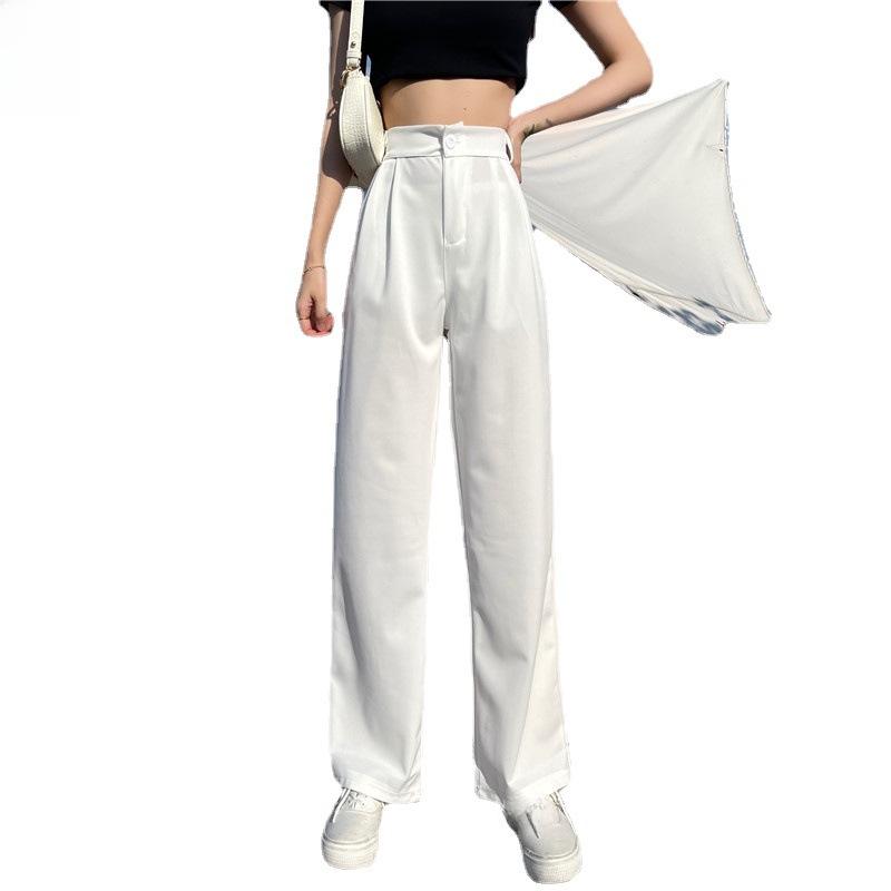 Damen High-Waist Weiße Sommerhose mit weitem Bein - Schlankmachend, Drapierend, Gerade und Locker.