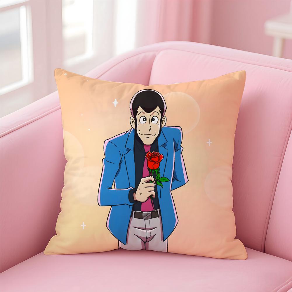 Fashion Sleek Retro LLupin III Anime Cartoon Cushion Cover Pillowcase Short Plush Invisible zipper Room Sofa Cushion Cover
