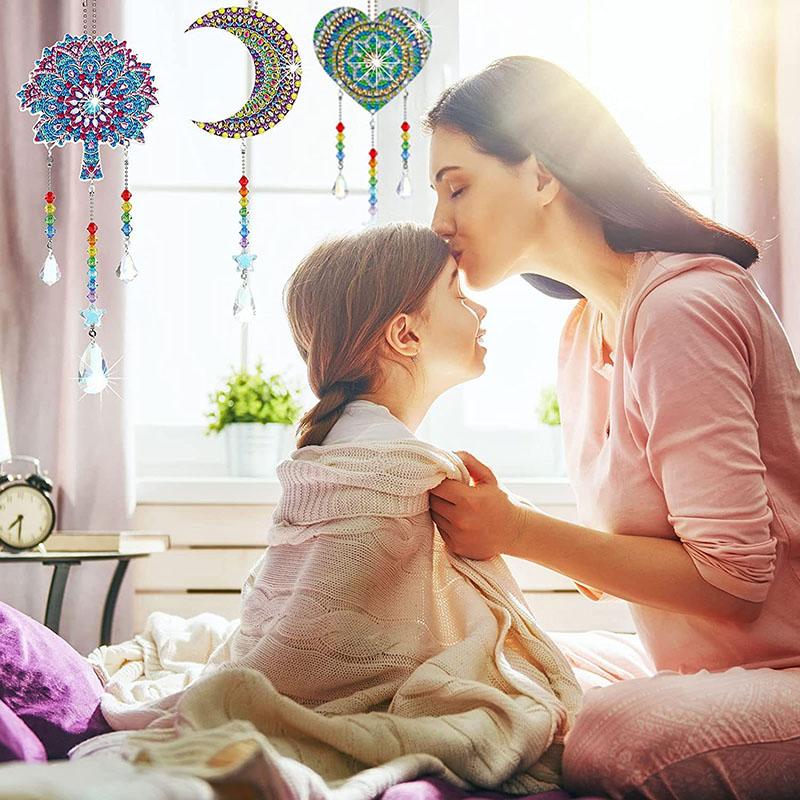 DIY Diamond Painting Suncatcher Wind Chime Pendant Double Sided Hanging Ornament Bedroom Window Decoration Pendant Handmade Gift