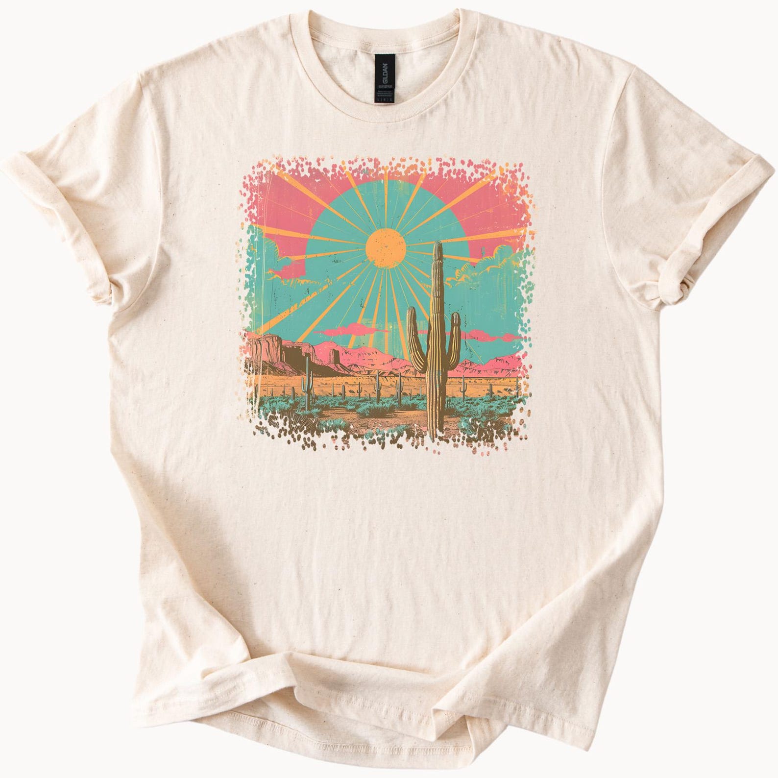 Desert Sunset Cactus Graphic Tee Retro Style TShirt 160