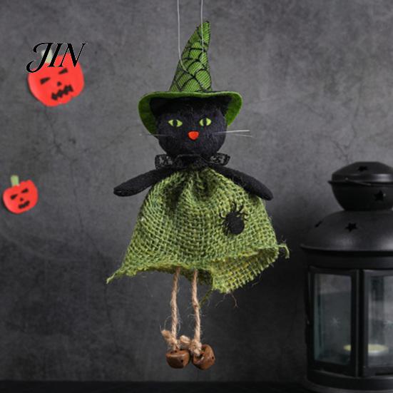 Hochwertige Hexenfigur Halloween Hängedekoration, Gruselige Kürbis-/Geist-/Hexen-/Schwarze Katze Puppe Ornament mit Strapazierfähigem Jute-Rock für Spukhaus