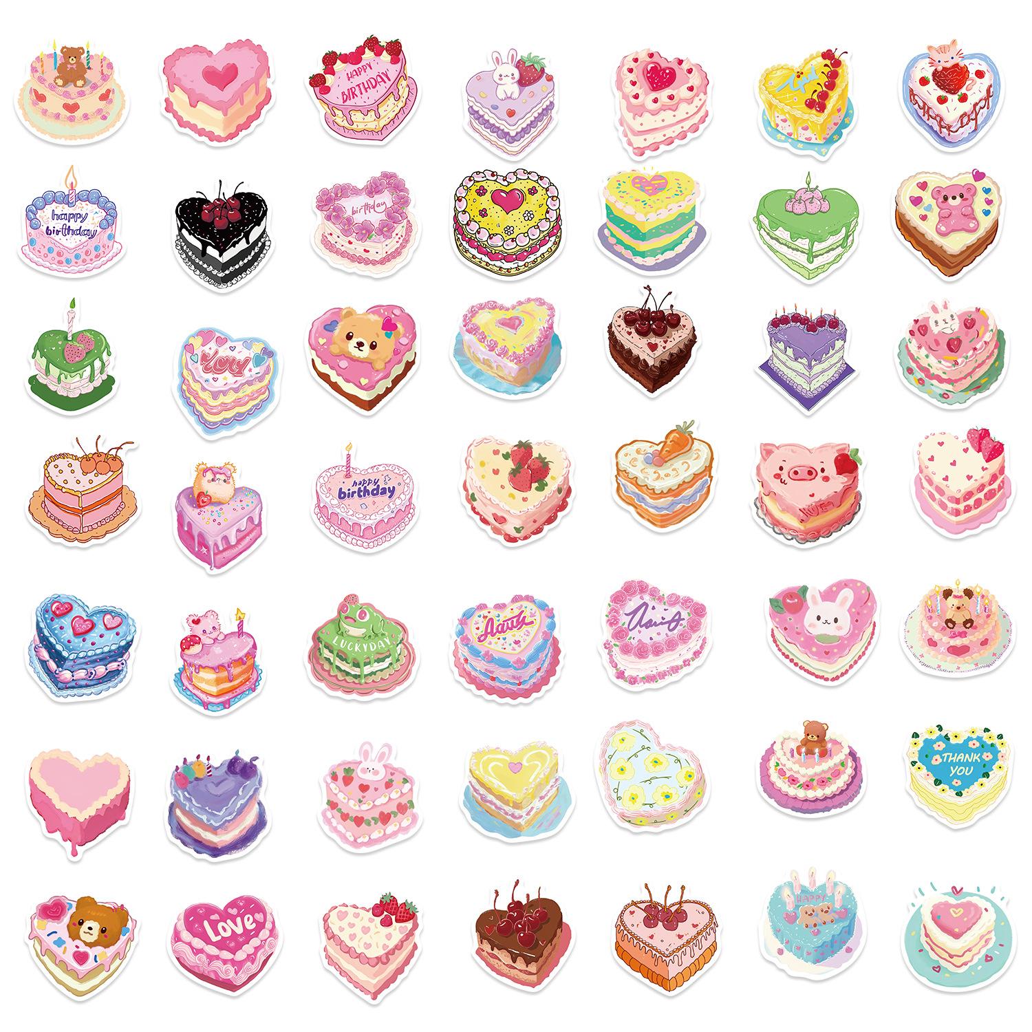 

50 Cartoon Heart-shaped Cake Stickers Decorate Laptop Suitcase DIY Waterproof Stickers