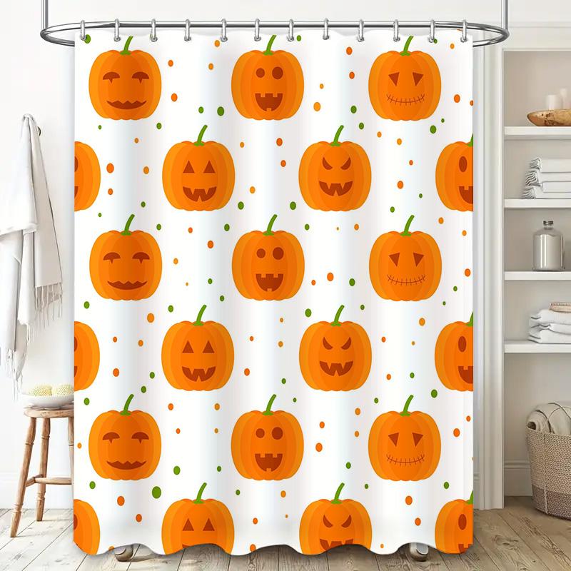 Halloween Pumpkin Print Shower Curtain, Orange Halloween Decorations for Bathroom, Festive Fall Decoration, Waterproof Fabric 72