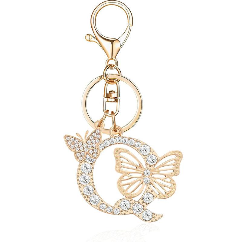 Exquisite Women Capital Letters Charms Keychain Initial 26 A-Z Butterfly Rhinestone Keyring Bag Decoration Pendant Girl Gift