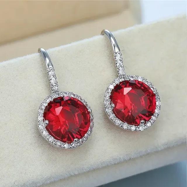 Carat Round Red Garnet Flower Stud Earrings for Women Fashion Engagement Jewelry Birthday Gifts New Water Drop Long
