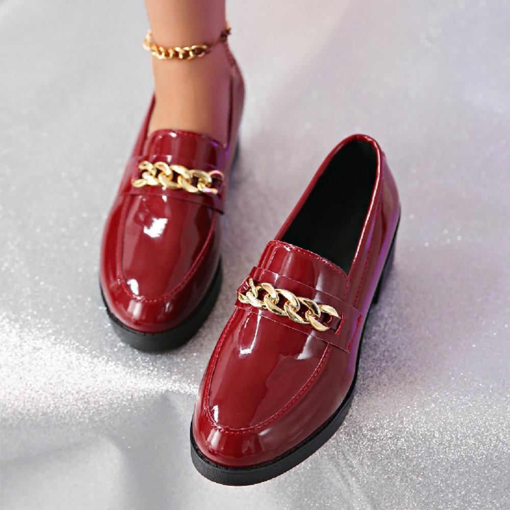 Übergröße 42 Oxford Schuhe Damen Loafer 2026 Leder Flache Schuhe Ketten Sneaker Trend Mädchen Lolita Mittlere Absätze Flache Schuhe Frühling Herbst