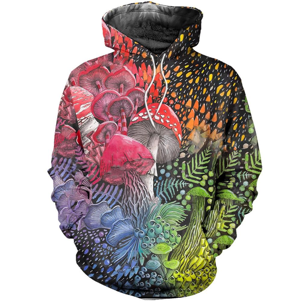 Fashion Colored Mushroom Pattern 3D Printed Hooded Sweatshirt Casual Super Large Hooded Sweatshirt Street Harajuku Men Pullover