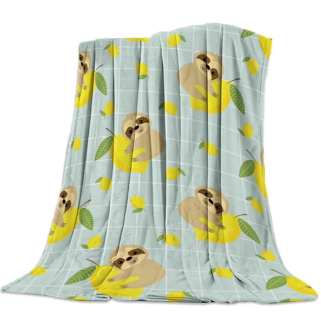 Blanket Sloth Leaves Cute Animal Cartoon Tropical Forest Hawaiian Forests Flannel Blanket Soft Throw Sofa Bed Travel Blankets