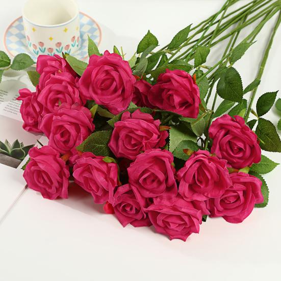 Artificial Rose Flower Realistic Long Stem Faux Silk Rose Bouquet for Valentine's Day Home Wedding Party Centerpiece Flower Arrangement