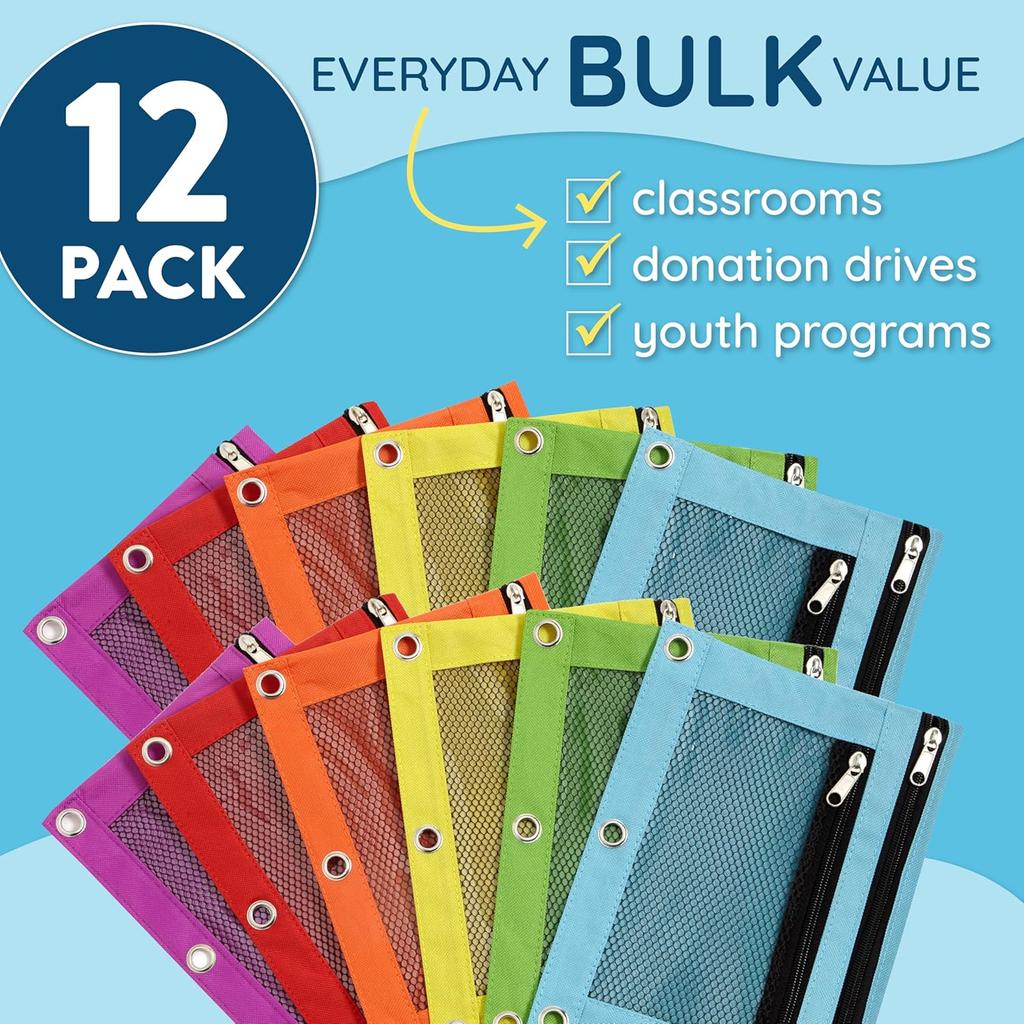 Blue Summit Supplies Pencil Pouches, Bulk Pencil Pouch 12 Pack In Assorted Colors for Storing School Supplies, Writing Utensils, and More, Cloth