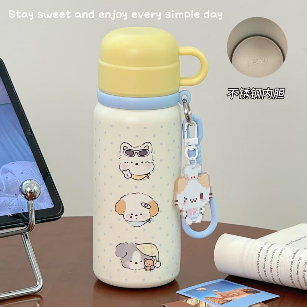 New Stainless Steel Cute Large-capacity Ins Wind Girl Straw Three Drinking Cups Niche Cartoon Thermos Cup