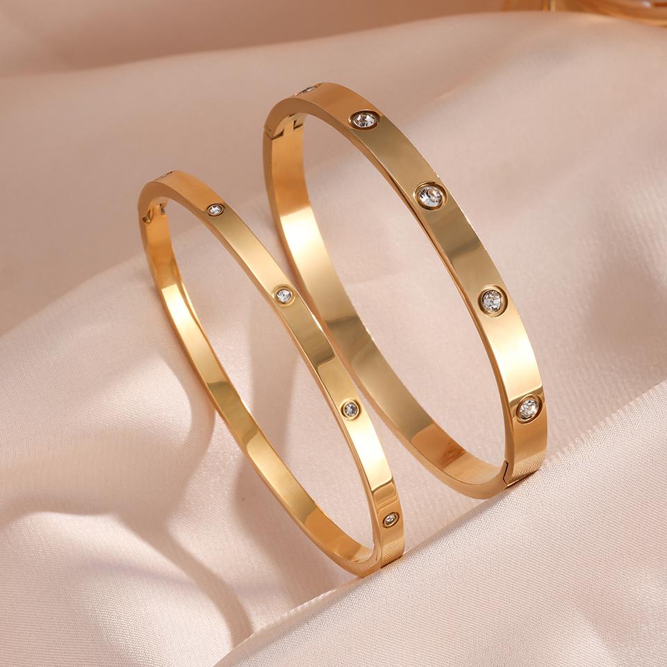 Classical Luxury Diamond-inlaid 18k Gold Stainless Steel Bracelets Suitable For Summer Travel And Fashionable Zircon