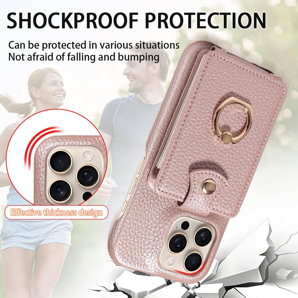 Litchi Texture PU Leather Wallet Case for iPhone 13 Pro Max, Accordion Card Holder with Ring Kickstand & Crossbody Strap, Shockproof Cover