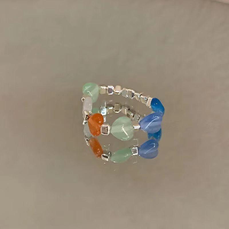 Flower Stacked Flower Ring for Women In Early Spring Countryside Style Elastic Beaded Finger Ring