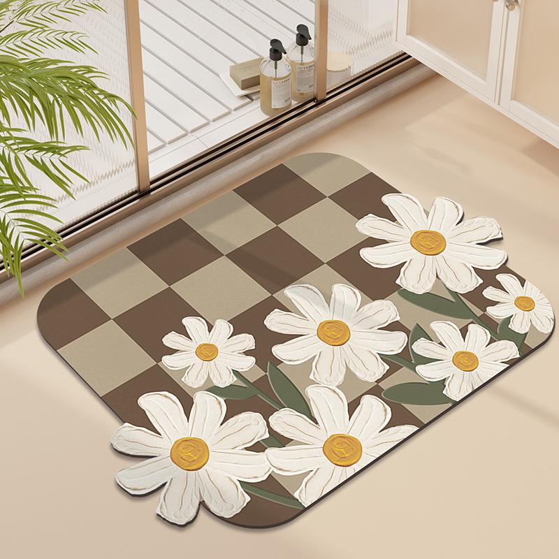 Nordic Simple Flowers Moisture-wicking Quick Drying Bathroom Floor Mat Bathroom Odd Shape Anti-dirty Wear-resistant Diatomium Mud Carpet