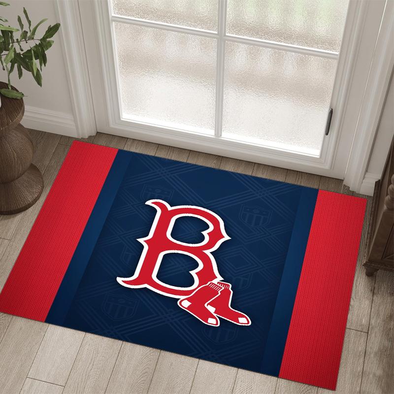 Boston Red Sox Design Crystal Velvet Carpet Cozy Non?Slip Printed Rug For Bedroom Living Room Entrance