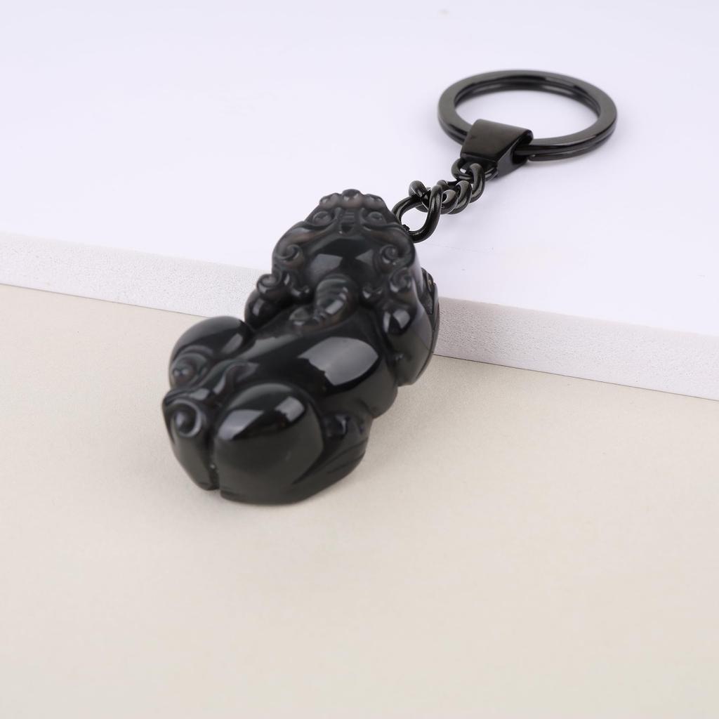 COAI Obsidian Pixiu Power Stone Keychain Chain for Money and Good and More (Hikyu) Wealth, Luck,