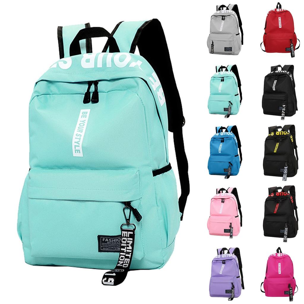 Large Capacity Solid Color Waterproof Nylon Casual Backpack School Bag