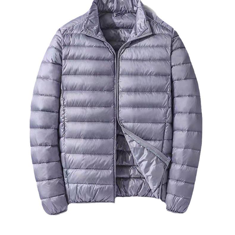Men's 2025 Lightweight Warm White Duck Down Jacket with Stand Collar