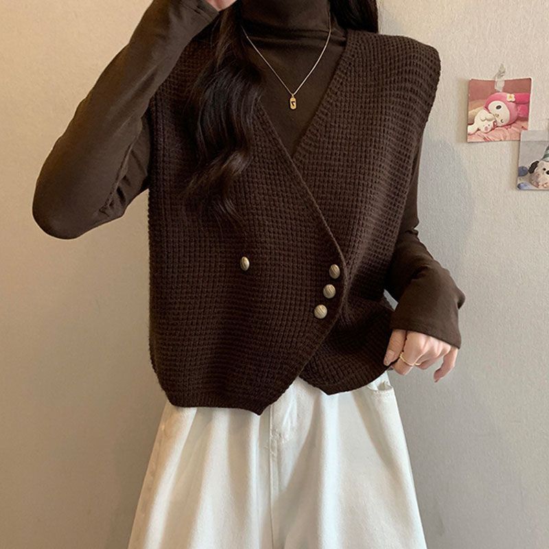 Women's Knitted Vest Gilet Spring Loose Lazy Style Women's Sweater Cardigan Outerwear Top