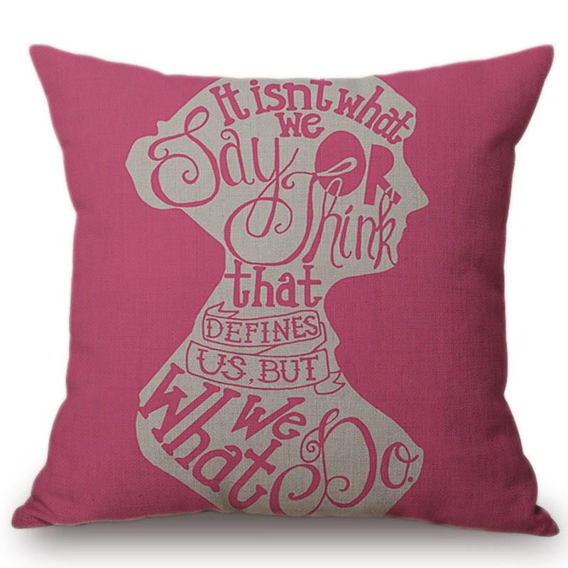 18" Square Floral Jane Austen Quotation Letter Print Sofa Throw Pillow Cover Case Cotton Linen Nordic Masterpiece Cushion Cover
