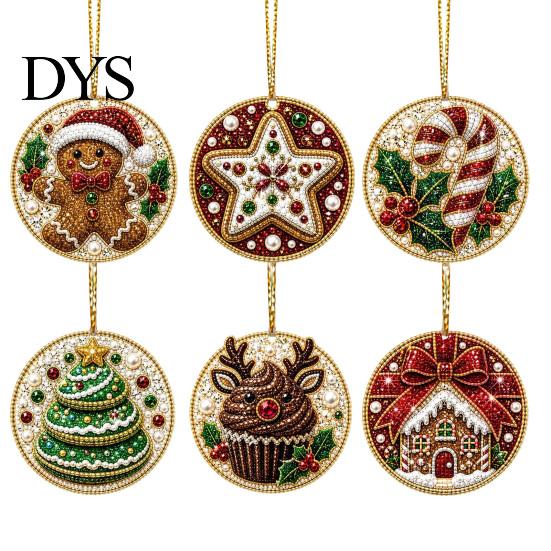 Indoor Outdoor Christmas Decorations 6 Pcs Pearl Art Ornaments, 2D Flat Acrylic Holiday Tree Pendant, Creative Ornaments Effect Hanging Decoration for