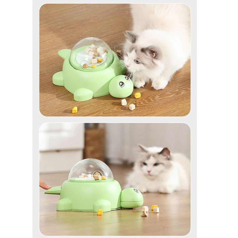 Green Turtle-Shaped Pet Toy Feeder Foot-Press Rotating Transparent Window Interactive Pet Toy with 3 Lids Cartoon