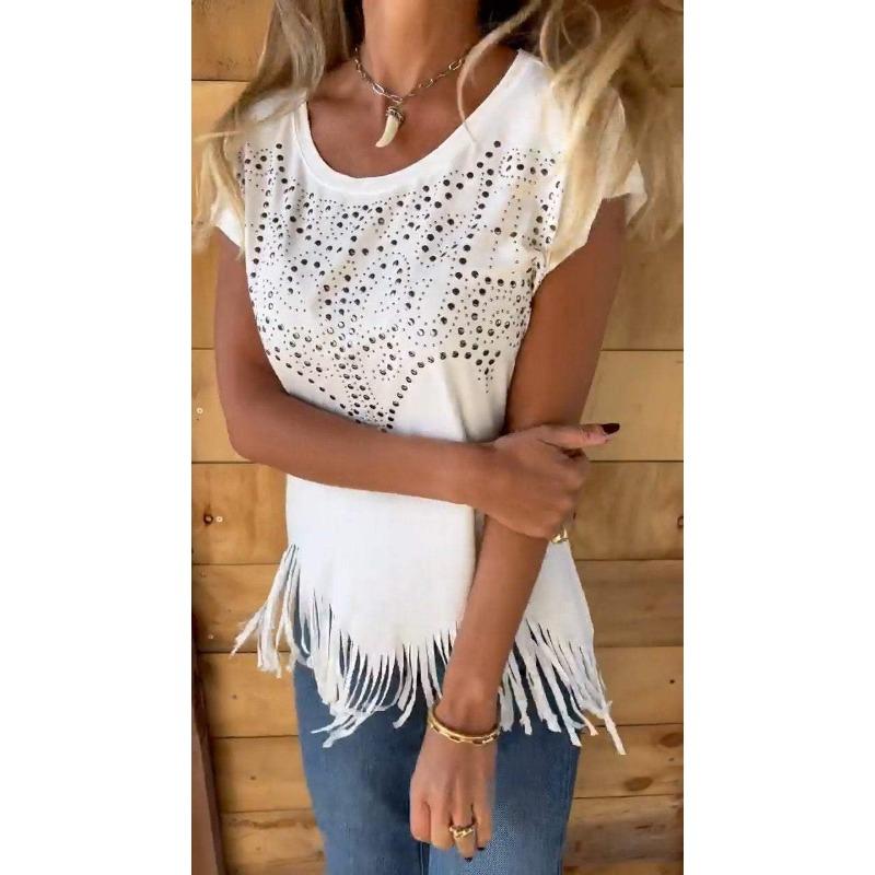 Летняя футболка с круглым вырезом и короткими рукавами — фото 7