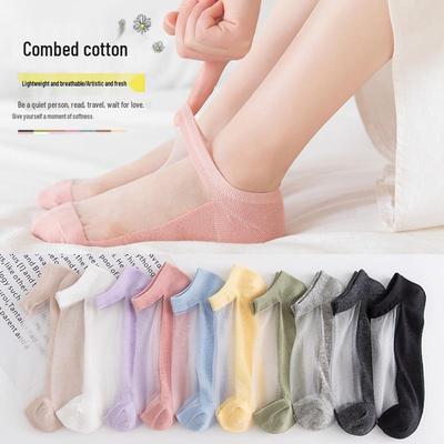 Women's Summer Thin Boat Socks - Crystal Cotton Bottom, Sweat-Absorbent, Short Style