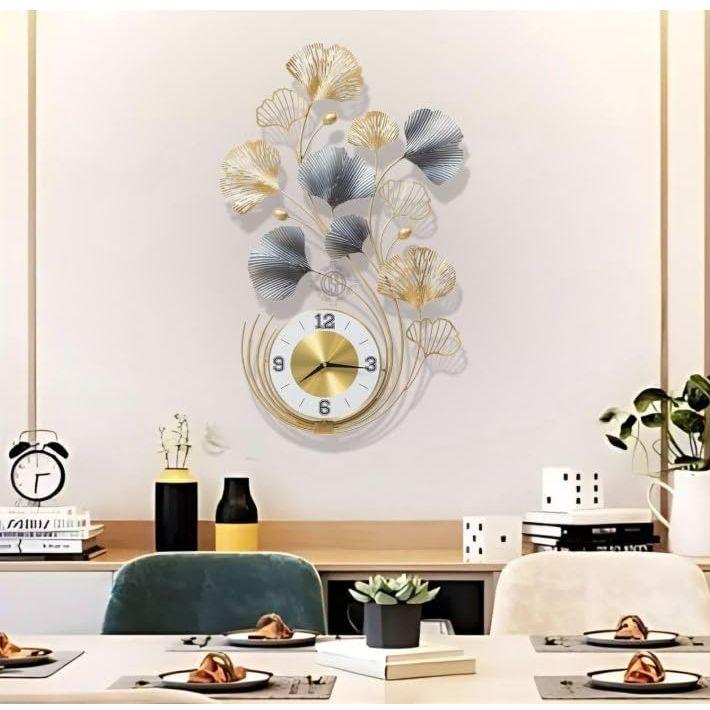 Kovové analogové nástěnné hodiny Velké starožitné dekorativní Domácí interiér Stylové hodinky a Tichý strojek Zlaté do ložnice/obývacího pokoje/