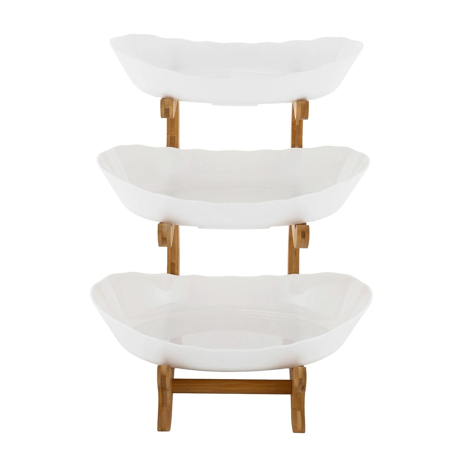 

Three-tier fruit rack, space-saving fruit basket layers, sturdy natural bamboo frame, for vegetables, fruits, and snacks белый