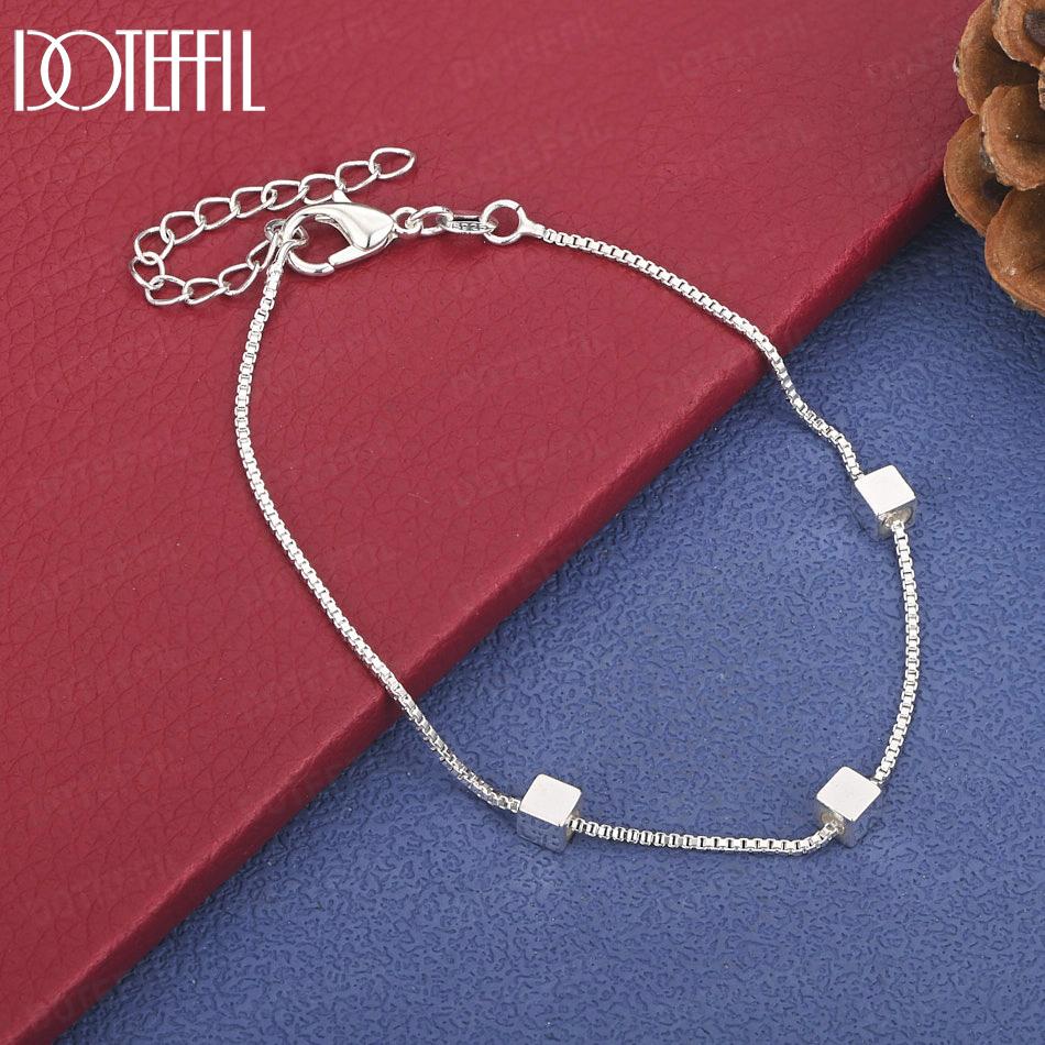 

Модный браслет-цепочка из стерлингового серебра 925 пробы с клетчатым узором, свадебный подарок, ювелирное изделие 20cm