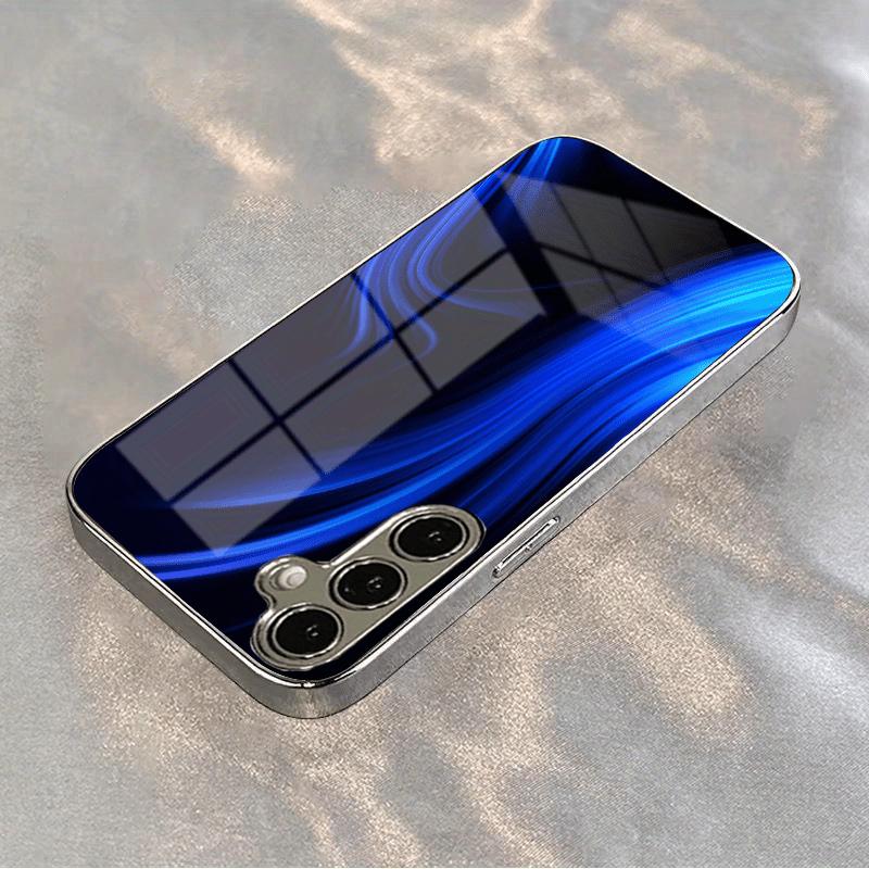 New Simple Blue Electroplated Glass Phone Case Suitable for Samsung S26 S25 S24 S23 S22 S21 S20 Models