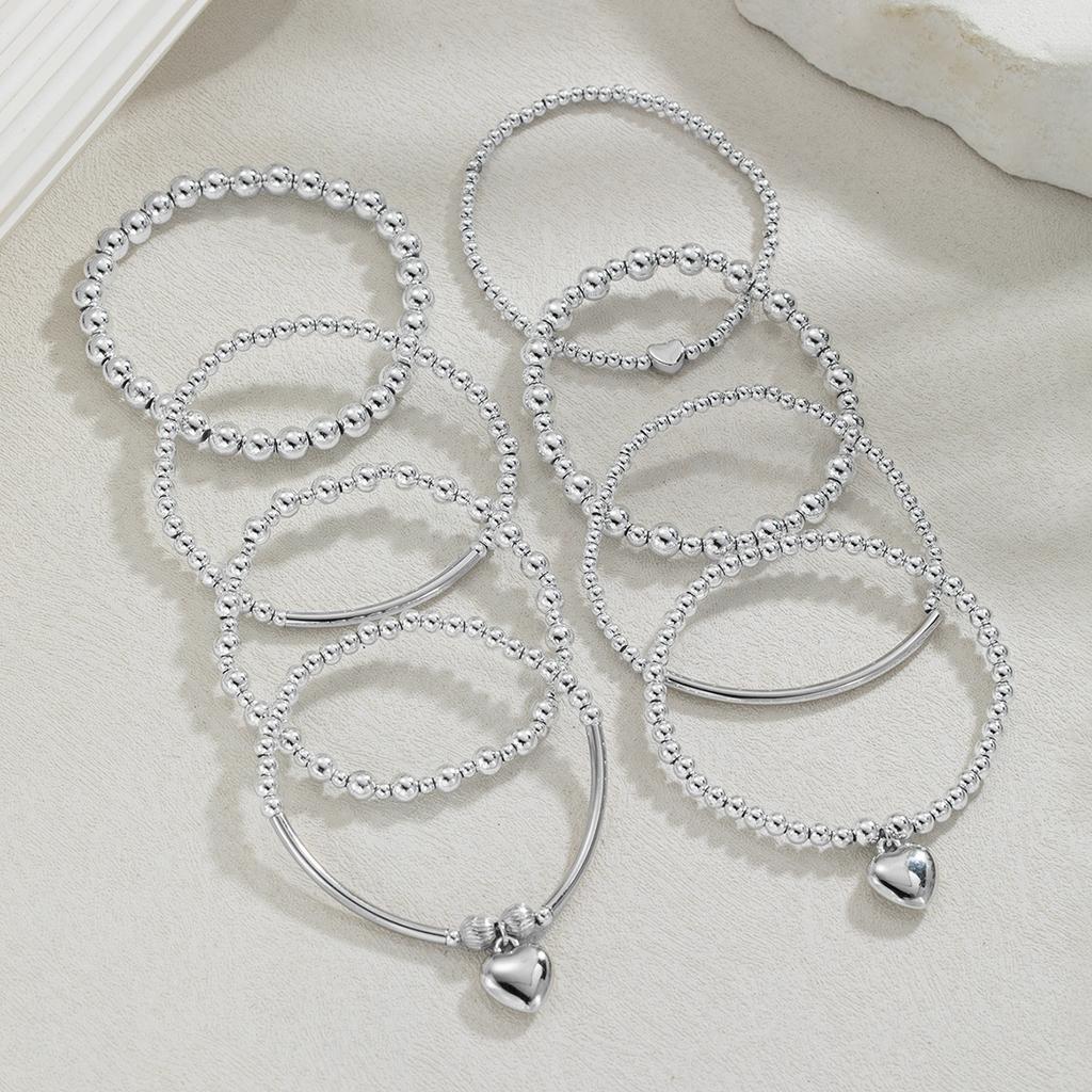8Pcs/Set Sweet and Cool Wind Love Heart Pendant Bracelet Irregular Design Ccb Beaded Elastic Bracelet