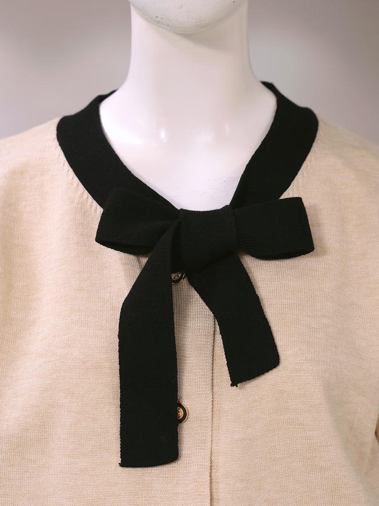 Le shop Tie Neck Color Block Button-up Long Sleeve Knit Cardigan TQ2KC327