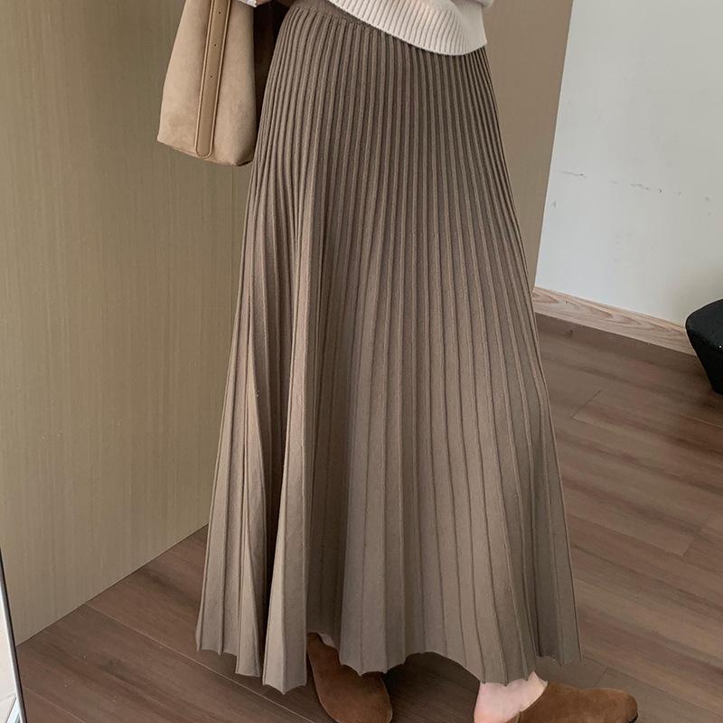 Autumn 2025 Korean-Style High-Waisted Slimming Pleated A-Line Skirt XL хаки