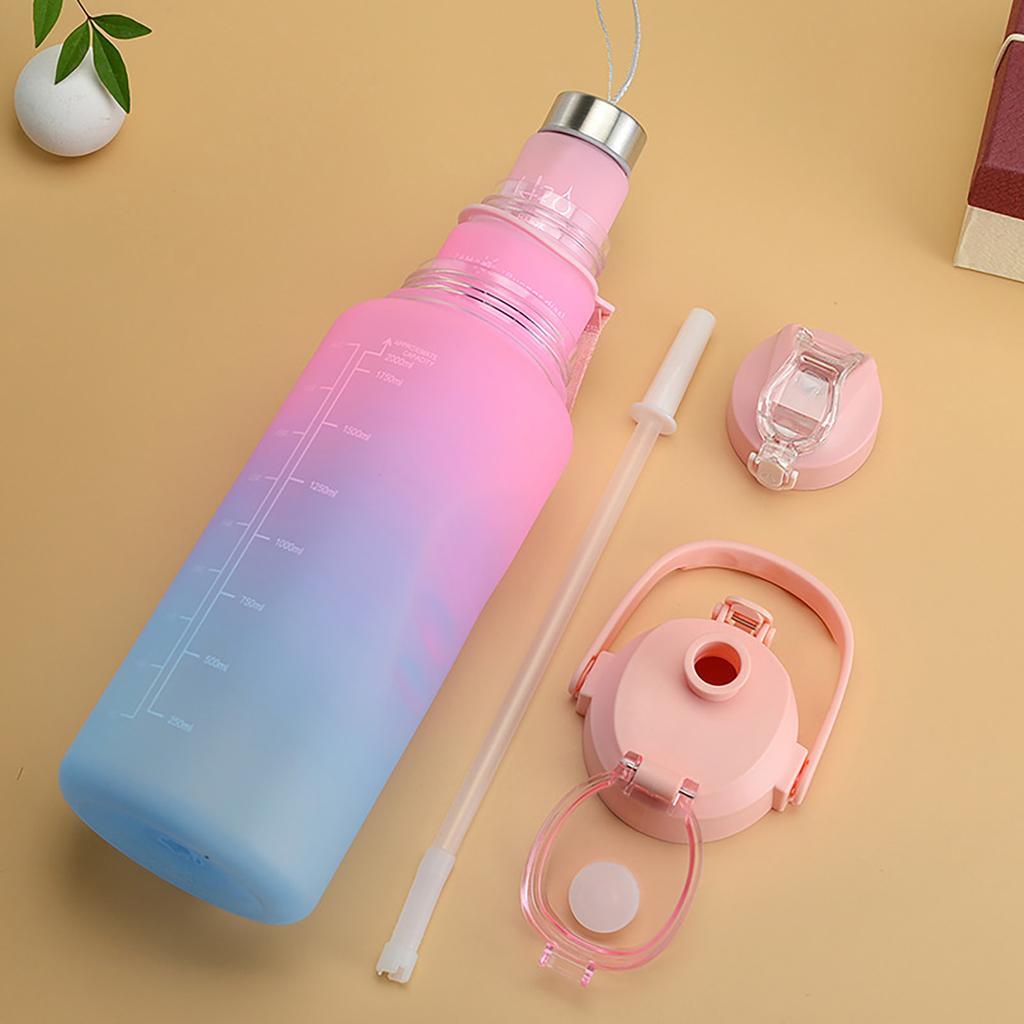 2L Gradient Plastic Sports Water Bottle 3 Piece Set Large Capacity Dual Drink Cup for Gym Travel