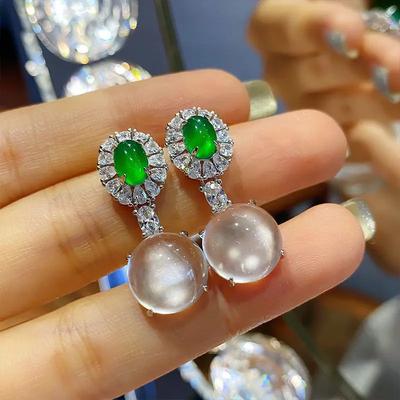 Inspired Design New  Diamond Natural Ice Round Chalcedony Earrings For Women Luxurys And Elegant Ladies Engagement Jewelry