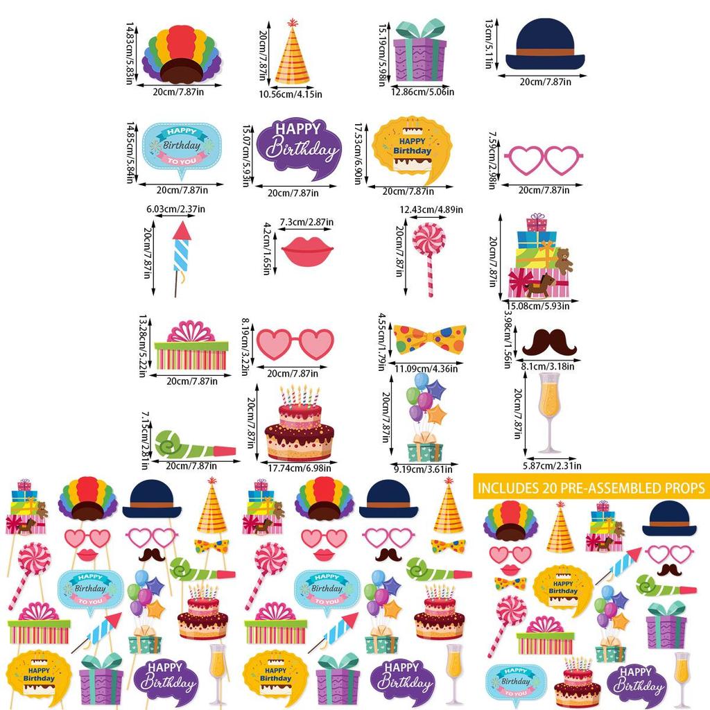 Birthday Party Photo Props Set With Funny Paper Decorations For Celebrations And Events