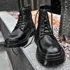 Genuine Leather Men's High-Top Leather Boots Breathable Worker Boot Calf Leather Shoes Black Motorcycle Autumn Men's Shoes Mid-Top Boots