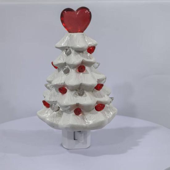 Valentine's Day Resin Tree Night Light Small Lighted Tree with Heart Topper for Bedroom Indoor Home Decor