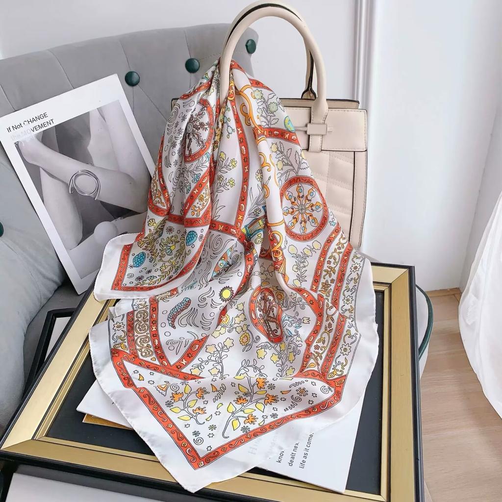 New Fashionable Korean Style Silk Square Scarf Women Satin Print Hairband Necktie Hair Accessory Headscarf Versatile Wrap Scarf