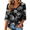 Women's V-Neck Halloween Print Lightweight Top for Spring and Summer