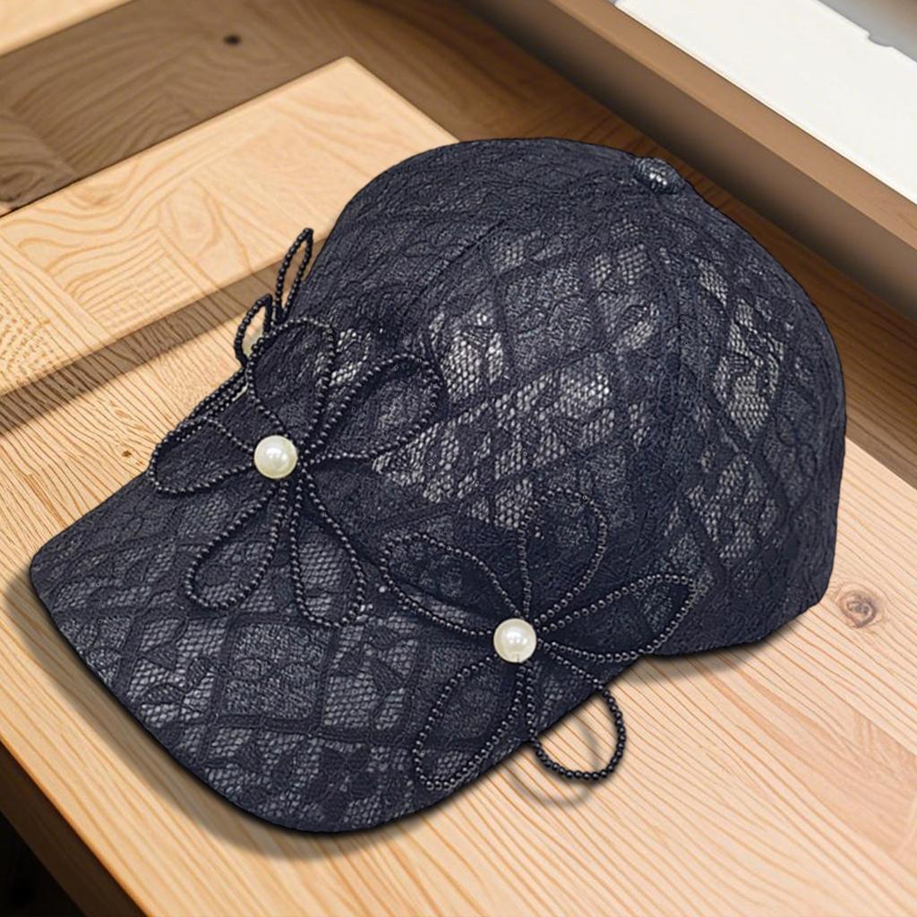 Pearl Flower Lace Baseball Cap for Women Girls Fashionable Breathable Adjustable Sun Hat Sweet Kawaii Cute Unstructured Dad Hat