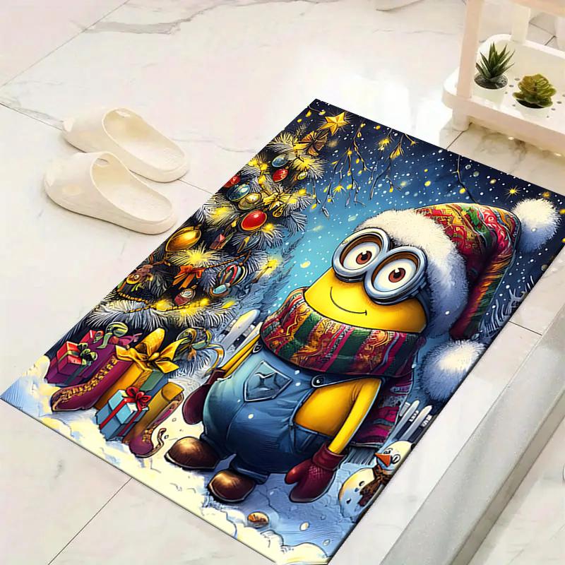 1Pc Christmas Minions Celebration Rug Office Carpet Indoor Outdoor Doormat Nonslip Soft And Comfortable Living Room Christmas Halloween Gift D91858