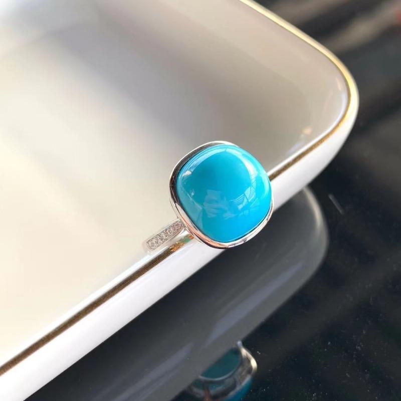 Classic Glossy Turquoise Bread Square Rings For Women  Simple Vintage Blue Ring Suitable For Daily Wear Light Luxury Jewelry